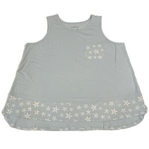 2X AnyBody Flowy Blue Knit Starfish Border Jersey Printed Swing Tank 81893